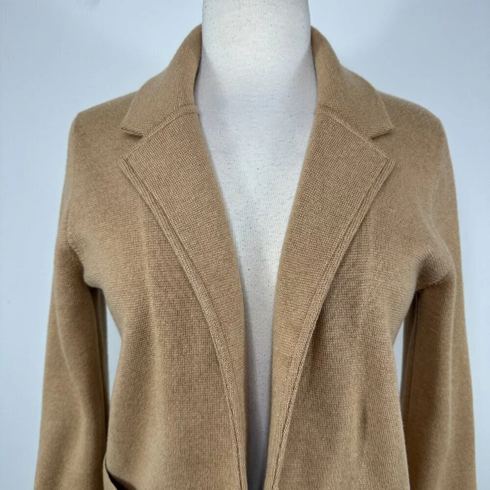 J. Crew Sophie Open Front Sweater Blazer Knit Wool Blend Pockets Tan Small XS